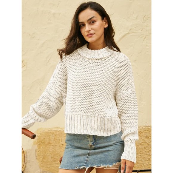 Women's Crewneck Chunky Knit  Batwing Long Sleeve Loose Pullover Sweaters Tops - Picture 2 of 6